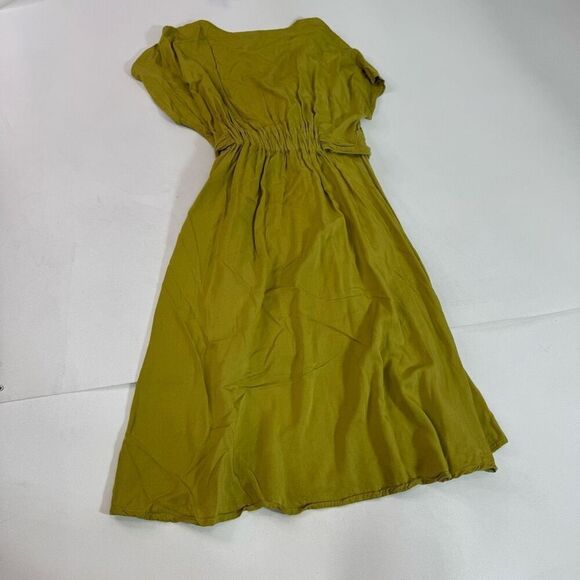 Natura Midi Dress Womens Large Green Tencel Button Down V Neck Short Sleeve Sun - Picture 7 of 9